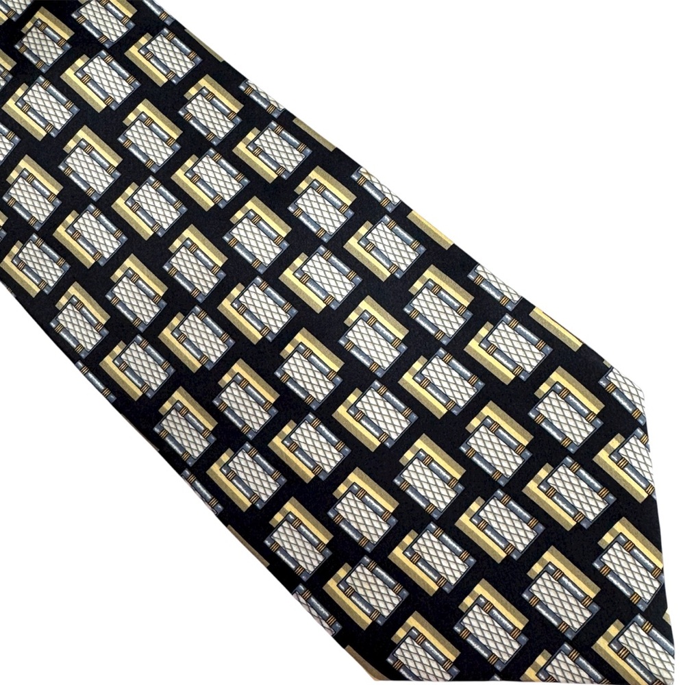 Valentino Silk Tie Black and Gold  Geometric Italy